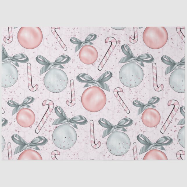 Candy Canes Christmas Ornaments Bows Christmas Tissue Paper (Front)