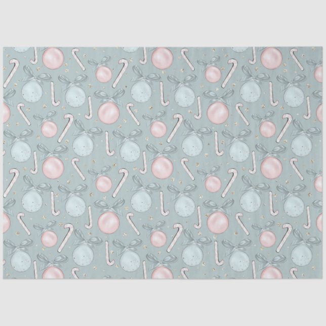 Candy Canes Christmas Ornaments Bows Christmas Tissue Paper (Front)
