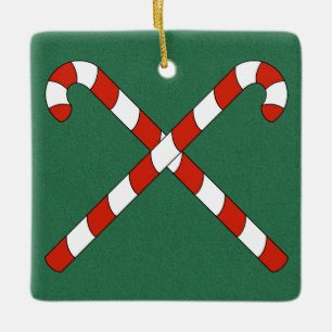 Candy Canes Crossed Ceramic Ornament