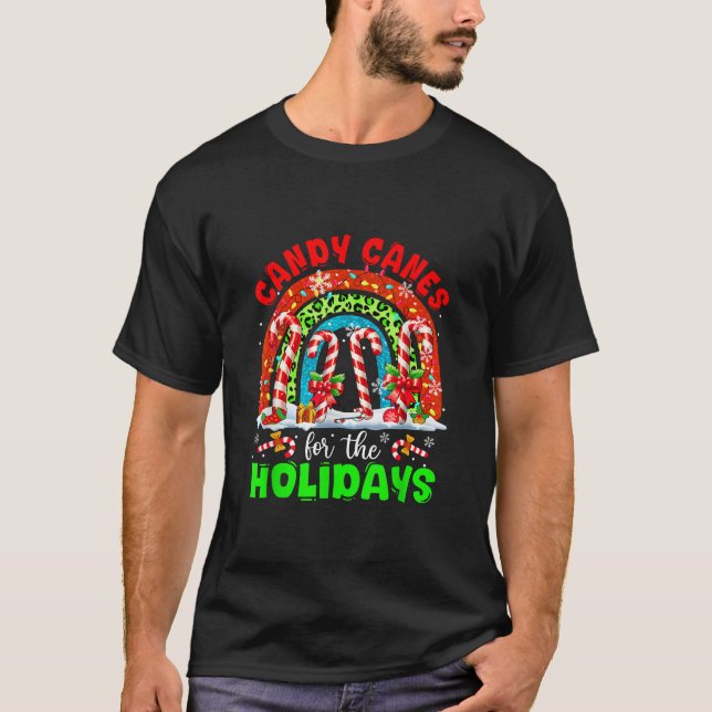 Candy Canes For The Holidays Christmas Rainbow Col T-Shirt (Front)