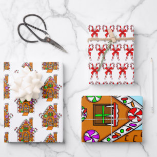 Candy Canes, Gingerbread House Christmas Wrapping Paper Sheet