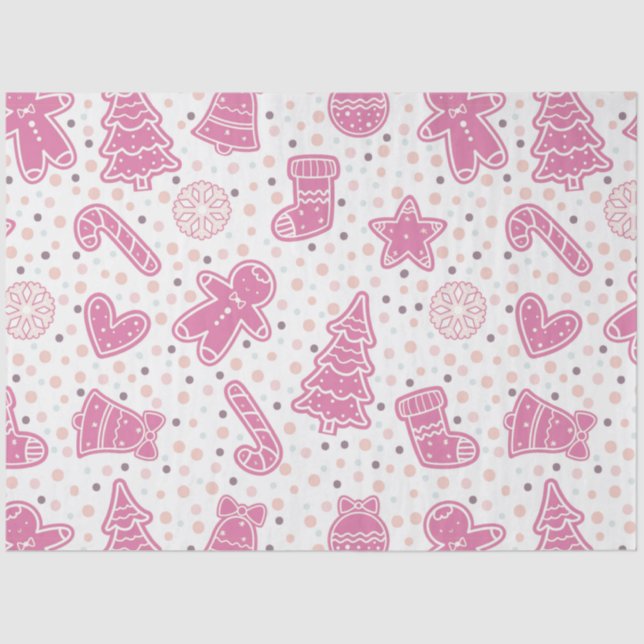 Candy Canes Gingerbread Men Stars Christmas Tissue Paper (Front)