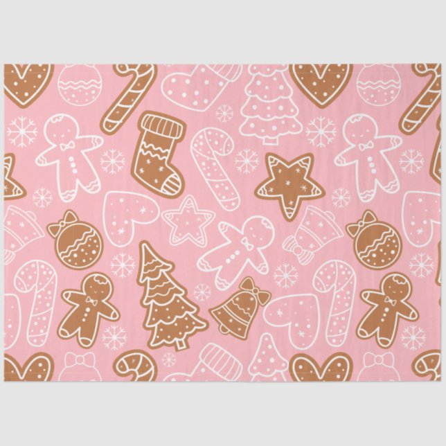 Candy Canes Gingerbread Men Stars Christmas Tissue Paper (Front)