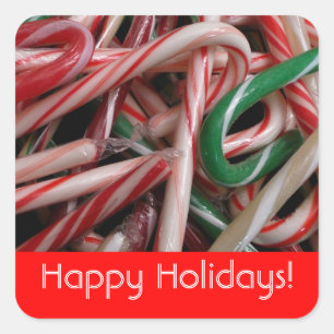 Candy Canes Happy Holidays Square Sticker