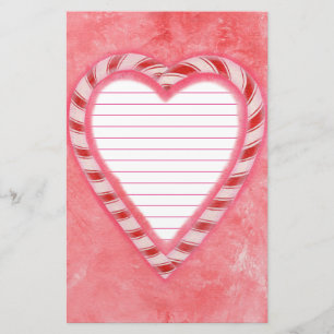 Candy Canes Heart Red Pink White Lined Stationery