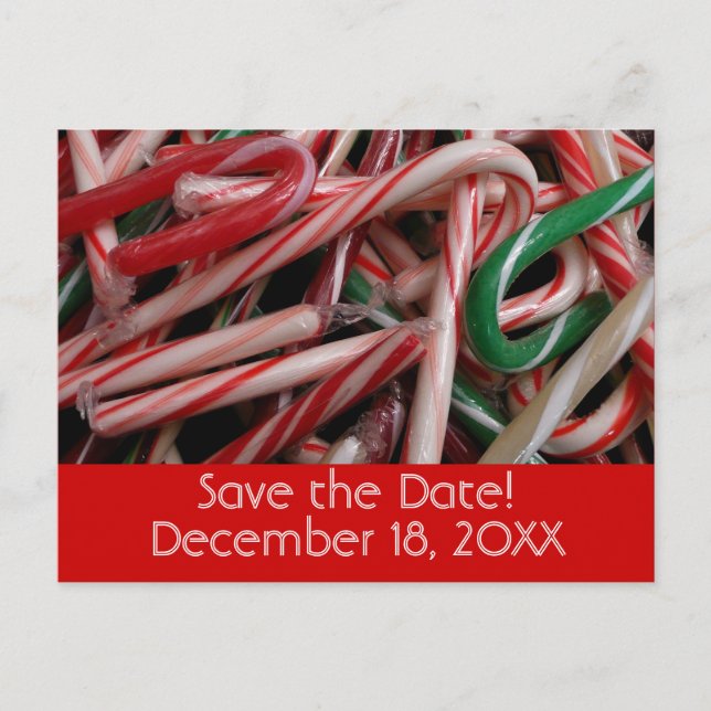 Candy Canes Holiday Save the Date Announcement Postcard (Front)
