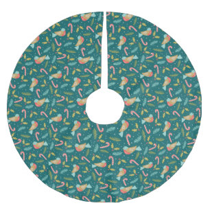 Candy Canes Holly Pine Boughs Birds Brushed Polyester Tree Skirt