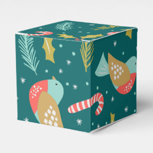 Candy Canes Holly Pine Boughs Birds Favor Box