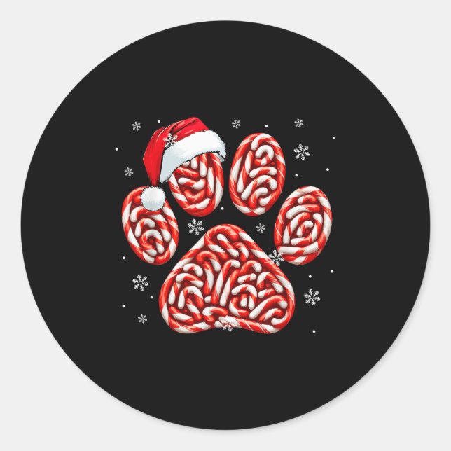 Candy Canes In Dog Paw Xmas Dog Cat Owner Family K Classic Round Sticker (Front)