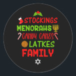 Candy Canes Latkes Hanukkah Christmas Chrismukkah Classic Round Sticker<br><div class="desc">Candy Canes Latkes Hanukkah Christmas Chrismukkah</div>