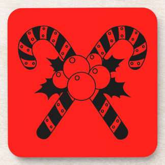 Candy Canes & mistletoe Black Merry Christmas Coaster