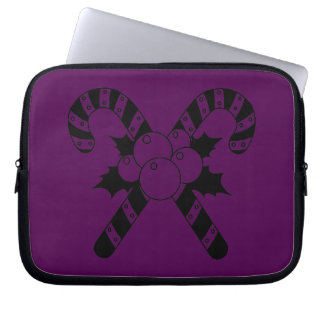 Candy Canes & mistletoe Black Merry Christmas Laptop Sleeve