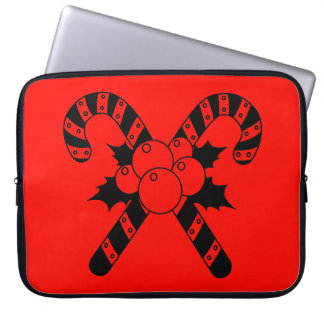 Candy Canes & mistletoe Black Merry Christmas Laptop Sleeve