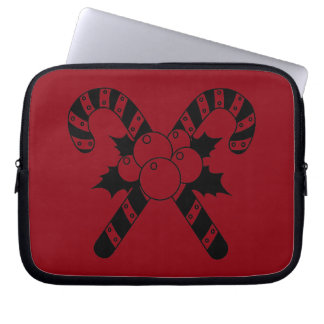 Candy Canes & mistletoe Black Merry Christmas Laptop Sleeve