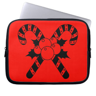 Candy Canes & mistletoe Black Merry Christmas Laptop Sleeve