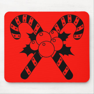 Candy Canes & mistletoe Black Merry Christmas Mouse Pad