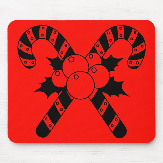 Candy Canes & mistletoe Black Merry Christmas Mouse Pad (Front)