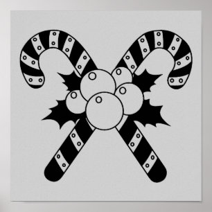 Candy Canes & mistletoe Black Merry Christmas Poster