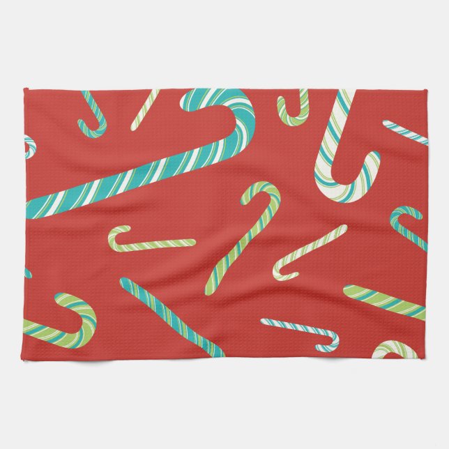 Candy Canes on a Red background Kitchen Towel (Horizontal)
