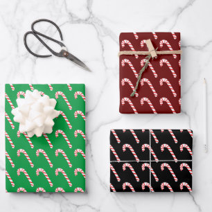Candy Canes on Black Wrapping Paper Sheet