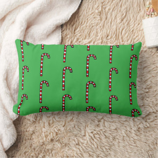 Candy Canes on Blue Background Lumbar Pillow
