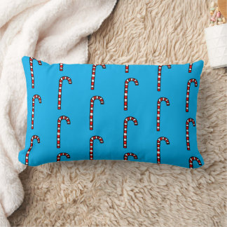 Candy Canes on Blue Background Lumbar Pillow