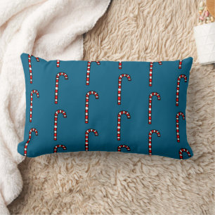 Candy Canes on Navy Blue Background Lumbar Pillow