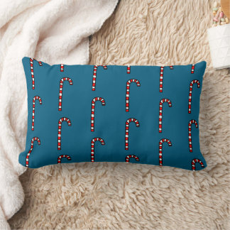 Candy Canes on Navy Blue Background Lumbar Pillow