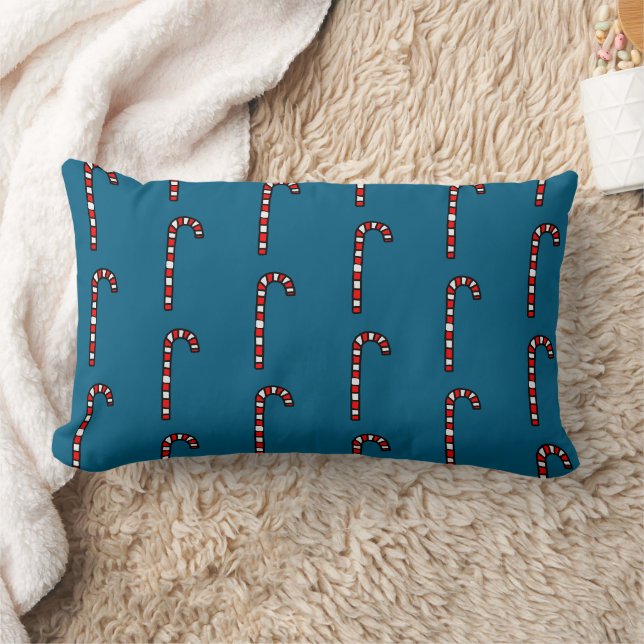 Candy Canes on Navy Blue Background Lumbar Pillow (Blanket)