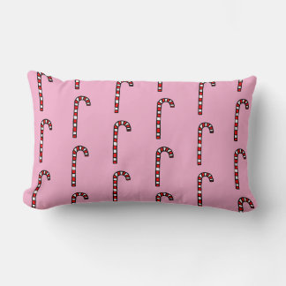 Candy Canes on Pink Background Lumbar Pillow