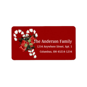 Candy Canes & Pretty Red Bow Address Labels