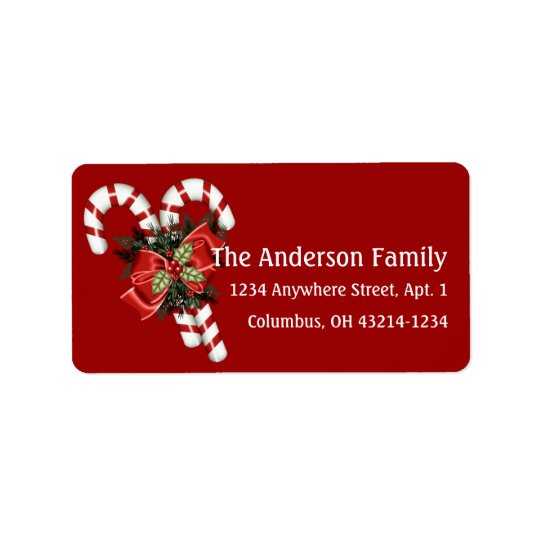 Candy Canes & Pretty Red Bow Address Labels