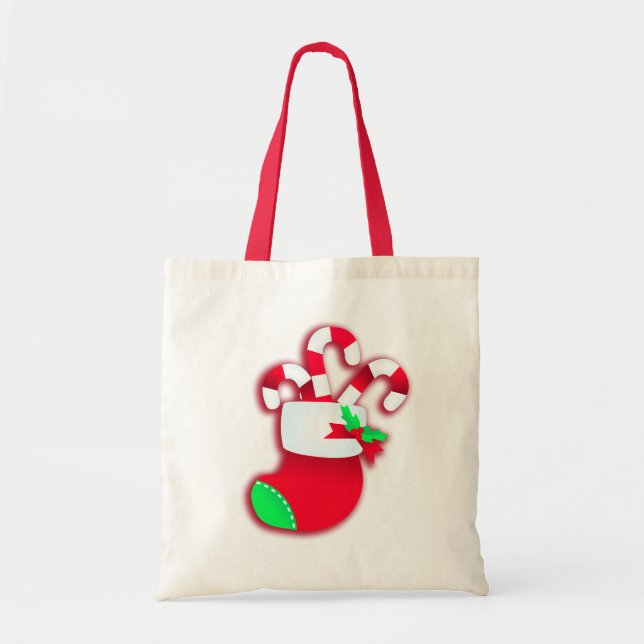 Candy canes red stocking seasonal shopping bag (Front)