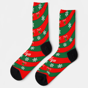 Candy Canes & Snowflakes Red & Green Christmas Socks