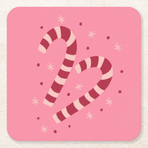 Candy canes square paper coaster