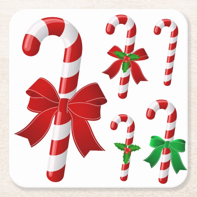 Candy Canes Square Paper Coaster (Front)