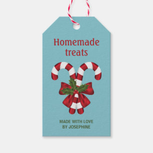 Candy Canes With A Bow On Blue - Homemade Treats Gift Tags