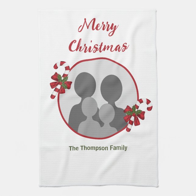 Candy Canes With Custom Photo Template & Text Kitchen Towel (Vertical)