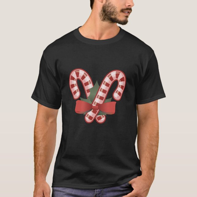 Candy Canes With Red Ribbon T-Shirt (Front)