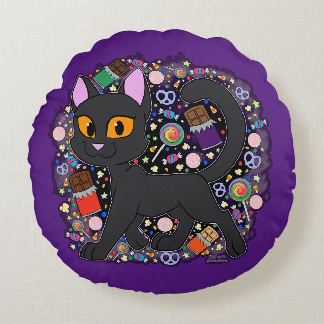 Candy Cat Round Pillow (Front)