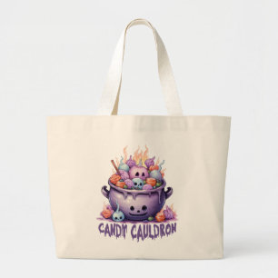 Candy Cauldron – Pastel Purple Halloween Treats Large Tote Bag