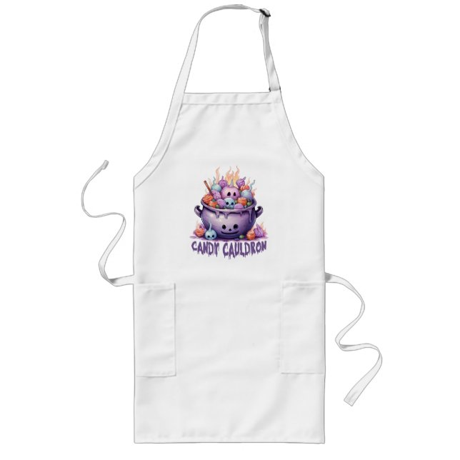 Candy Cauldron – Pastel Purple Halloween Treats Long Apron (Front)