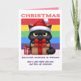 Candy Chaos Funny Cat Retro Christmas Photo Holiday Card