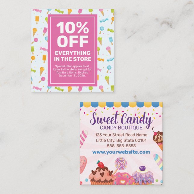 Candy Chocolates Coupon Card Special Offer Sale (Front/Back)