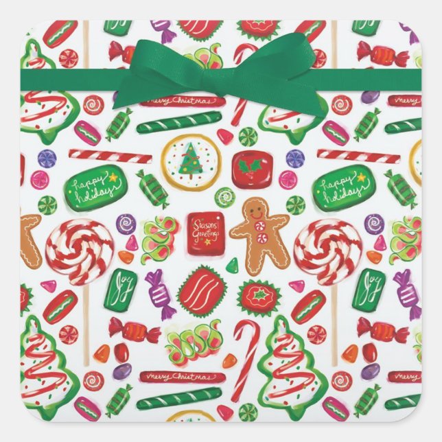 Candy Christmas Cookies Card Envelope Square Sticker (Front)