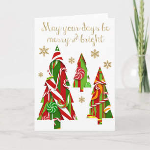 Candy Christmas Trees & Gold Snowflakes Holiday Card
