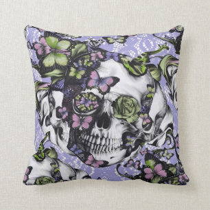 Candy Coated girly rose skull pillow. Throw Pillow