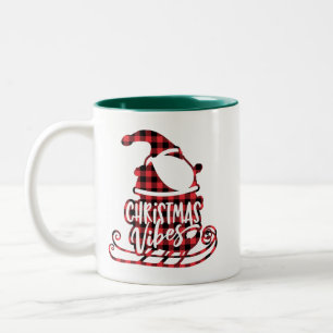 Candy Coffee Merry Christmas Plaid Santa Sleigh Two-Tone Coffee Mug