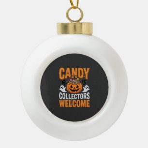 Candy Collectors Welcome Halloween Pumpkin Ceramic Ball Christmas Ornament
