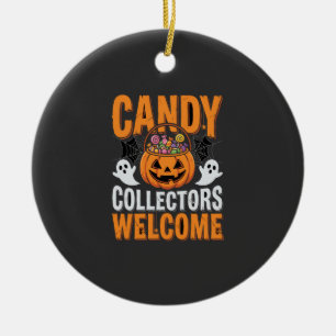 Candy Collectors Welcome Halloween Pumpkin Ceramic Ornament